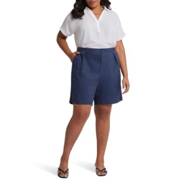 NYDJ Woman’s Linen Blend Oxford Navy Relaxed Shorts Plus Size 16W - Picture 1 of 16